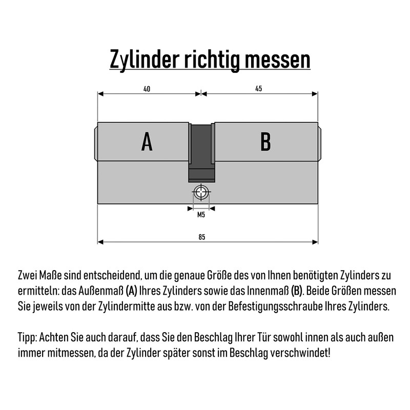 3x Profile Cylinder 85 mm 40/45 Simultaneous Locking Including 15