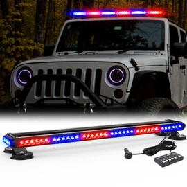 WINECO 38.5" Red Blue Roof Top LED Strobe Light Bar -Double Side 80 LED Emergency Hazard Warning Flashing Beacon Lighting Bar with Magnetic Base for Snow Plow, Trucks, Police,Construction Vehicles