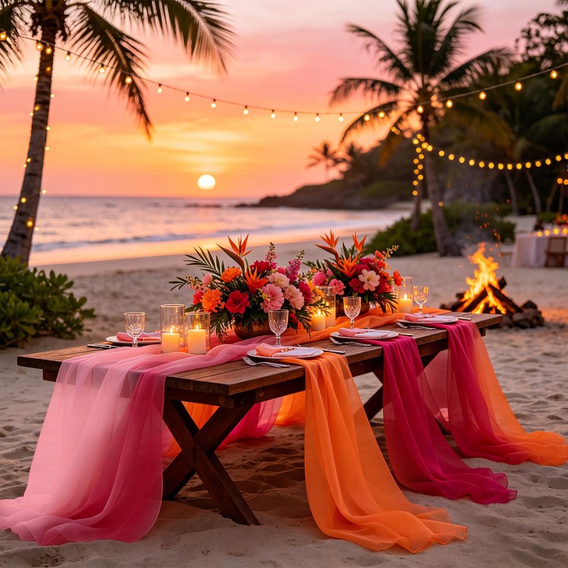 Whaline 3Pcs Chiffon Table Runner 10 Ft Sheer Table Cover