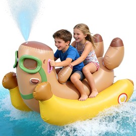 Skirfy 72" Inflatable Swimming Pool Float for Kids with Sprinkler for Yards, 3-in-1 Summer Water Toys Large Pool Raft Outdoor Party Toys