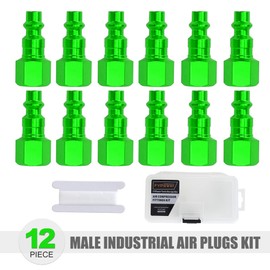 FYPower Air Hose Fittings, 12 Pieces I/M Industrial Type Air Plugs with 1/4" NPT Female Threads, Green