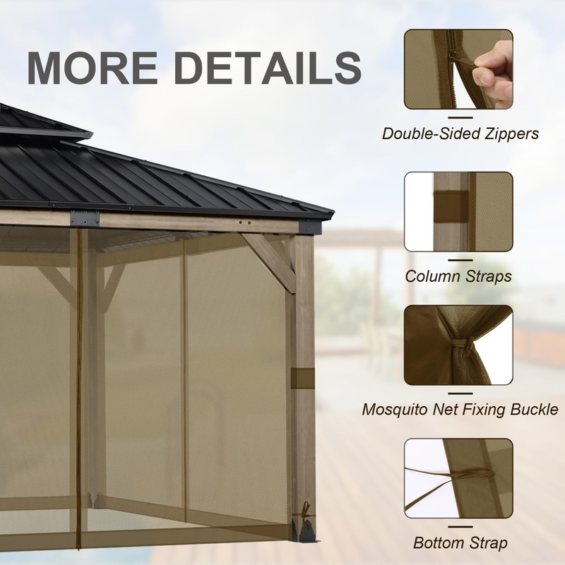 BPS 10' x 12' Gazebo Universal Mosquito Netting Screen Replacement,