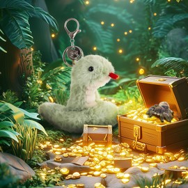 Apricot Lamb Evil Viper Soft Cuddly Keychain, Plush Toys Stuffed Keychain for Kids’ Backpack, Purse, 4 Inches（Green）