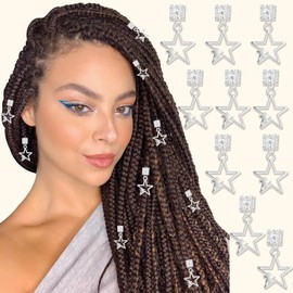 NAISKA 10Pcs Plata Estrella Pinzas para El Cabello Trenza Joyería Dreadlock Accesorios Loc Adorno para Trenzas Decoración