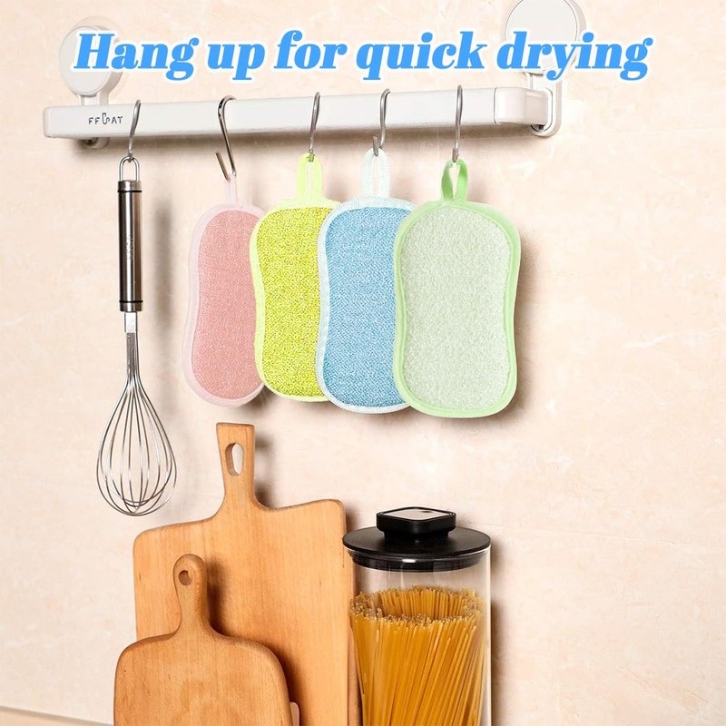 Pack of 6 Washing Up Sponge, Antibacterial Microfibre Cleaning Sponge,