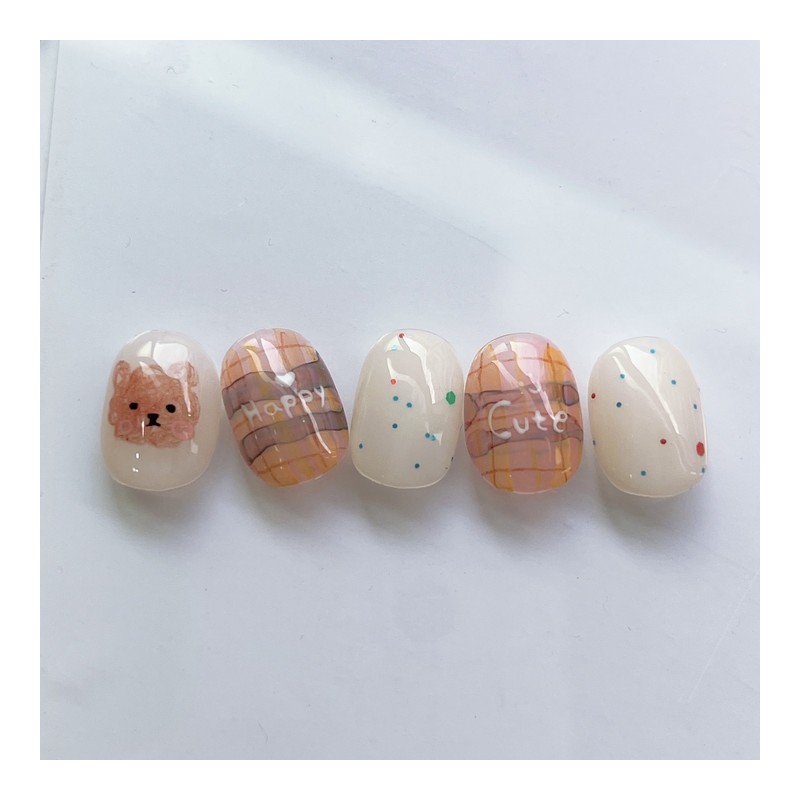 Autumn check bear - Oval / 가을체크곰돌이 - 오벌