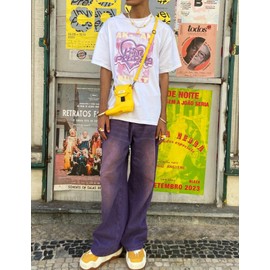 EMMIOL Men's Jeans Baggy Pants Y2K Hip Hop Jeans Casual Solid Jeans Loose Fit 90s Vintage Cargo Denim Pants Violet