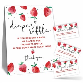 Diaper Raffle Game Kit (1 Standing Sign + 50 Tickets) For Baby Shower - Strawberry, Fruits Theme Gender Reveal, Baby Announcement Party Supplies & Decoration - B08