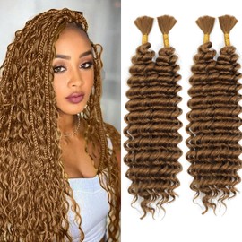 Human Braiding Hair Mix Synthetic Curly Boho Hair for Braiding, 20 Inch Boho Braids 4 Bundles 110g/Bundle Wet and Wavy Deep Wave Bulk Extensions for Black Women (27#, 20 Inch 4 Bundles)