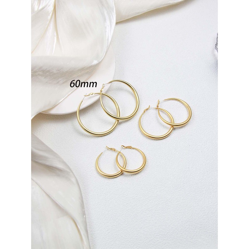 Gold Hoop Earrings for Women 60mm Matte Chunky Gold Hoop