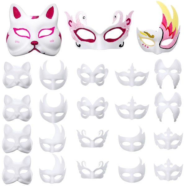 Aoriher 30 Pcs Paper Mache Masks Bulk DIY Blank Mardi
