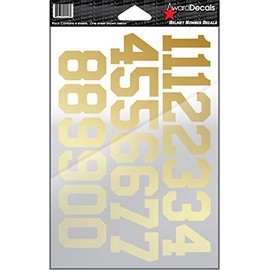 Award Decals Number Stickers for Helmets (Football, Baseball, Softball, Hockey, Lacrosse, Etc.) 4 Sheets (Vegas Gold)