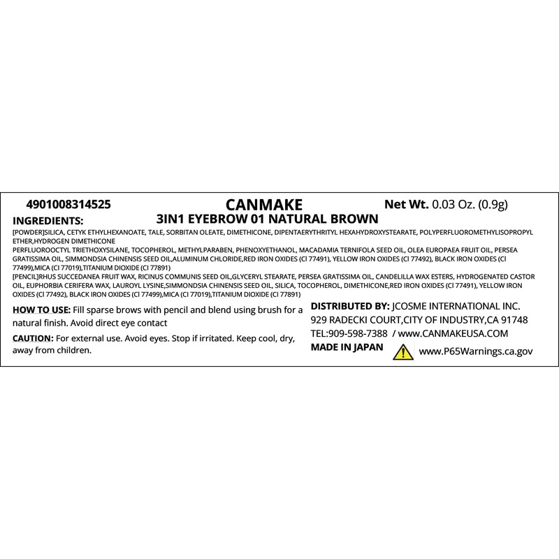 Canmake 3 in 1 Eyebrow 01 Natural Brown Pencil Eyebrow