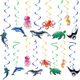 WERNNSAI Ocean Animal Hanging Swirls - 24 Pcs Ocean Birthday Party Decorations Ceiling Streamers for Boys Kids Under the Sea Birthday Party Supplies Baby Shower Decor