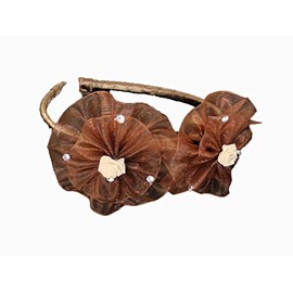 Organza Flower Bow & Rhinestone Headband (Brown)