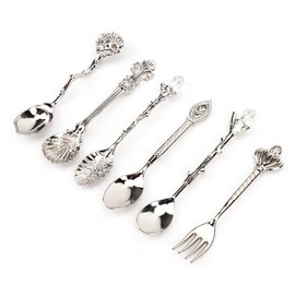 Spoon Spoons 6 Pack for 6Pcs Accessory Cutlery for Set Decorative Style Zinc Alloy for Slotted Spoons (Silver (Crown Handle))