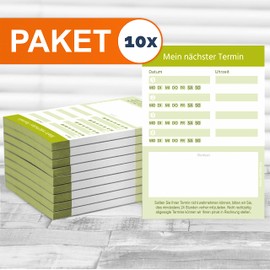 PRINTINO® ‎ 10 Appointment Pads, 50 Appointment Notes, DIN A7, for Doctors, Naturopaths, Cosmetics, Physio, Massage (Green, Pack of 10)