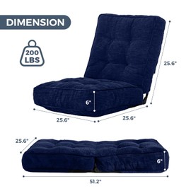 MAXYOYO Adjustable Floor Chair with Back Support, Gaming Chair Floor Meditation Chair with Tufted Cushion, Adults Lounge Chair Folding Sofa Seat for Reading Meditating Sleeping, Navy