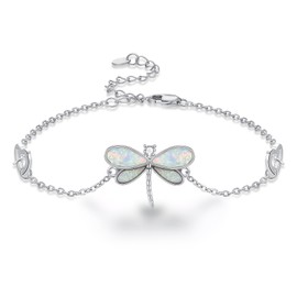 CUOKA MIRACLE Dragonfly Bracelet, Opal Dragonfly Jewelry 925 Sterling Silver Opal Jewelry Adjustable Chain Bracelet for Women Wife Birthday Summer Jewelry