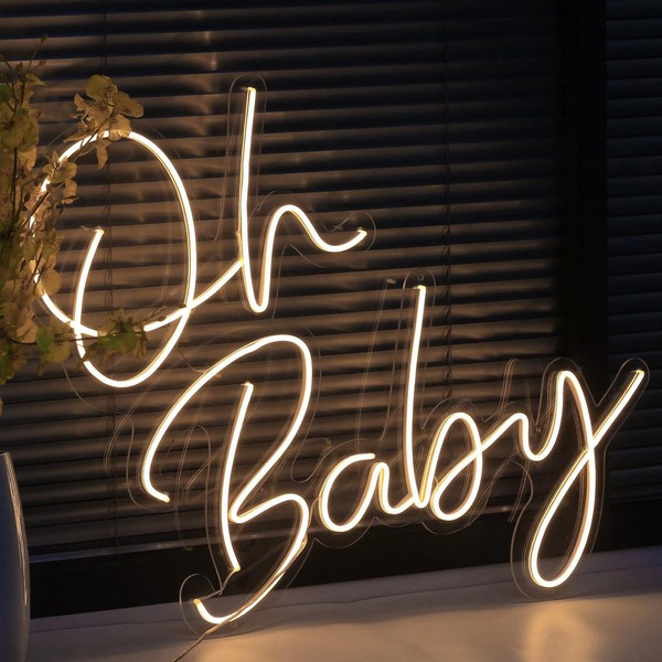 Oh Baby Neon Signs Large Neon Signs for Wall Decor Oh Baby Led Sign for Baby Shower Birthday Party Gender Reveal Christening Day Decor, Size 21.5x20 In (Warm-White)