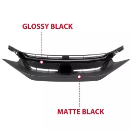 YLT AUTO For 2019 2020 2021 Honda Civic Sedan Grill Front Bumper Upper Grille Black Mesh