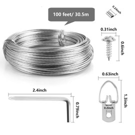182 Pcs Upgraded Picture Hanging Kit, Frame Hooks Hardware Including Picture Hanging Wire(100 feet), 70Pcs D-Ring Picture Hangers with 70Pcs Screws, 40Pcs Aluminum Crimping Sleeves and 1 Screwdriver