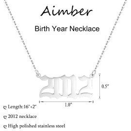 Aimber Birth Year Necklace for Women,Stainless Steel Birth Year Number Pendant Necklace Birthday Anniversary, Stainless Steel, No Gemstone