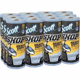 Scott Shop Original Heavy Duty Towels (32992), Blue, Cloth-like Paper Towel for Solvents, 10.4"x11" Wipe (12 Rolls of 60 Sheets, 720 Sheet Total)