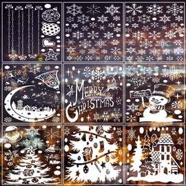 Christmas Window Stickers, Pack of 9 Window Stickers Christmas, Snowflakes Window Pictures, White Window Decoration, Christmas Reusable, Christmas Window Pictures for Glass Windows, Christmas