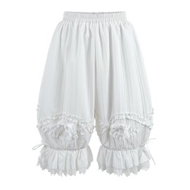 CR ROLECOS Women Bloomer White Victorian Steampunk Bloomers for Women Ruffled Lace Pumpkin Short Pantaloons Underdress M