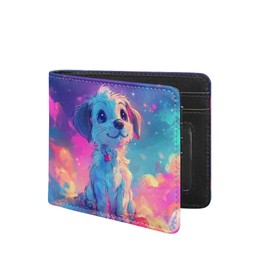 Coldinair Watercolor Dog Boys Wallet Teen Wallets for Kids Aged 9-12/8-10/8-12 with Wallet Card,Leather Bifold Wallet Slim Coin Purses with 4 Credit Card Slots