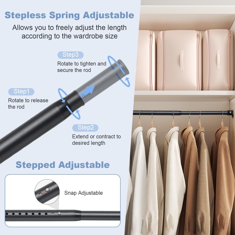 Closet Rods For Hanging Clothes,17-99 Inches Stepless Spring Adjustable Closet