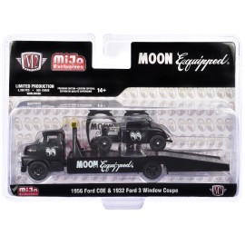 DCD 1956 Ford COE Ramp Truck 1932 Ford 3 Window Coupe Matt Black 'Mooneyes' Limited Edition 3300 Pieces Made of Alloy