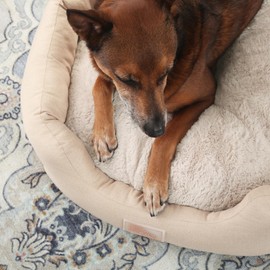 TOWN & COUNTRY EVERYDAY CuddleTown Faux Linen Comfy Cozy Cuddler Pet Bed, Supportive & Calming, Water Repellent, Non-Slip Bottom, Machine Washable Cover, Beige, Small 22"x20"x7"