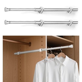 Valet Rods for Closets, Adjustable Closet Rods for Hanging Clothes, Valet Rod for Closet Pull Out, Heavy Duty Closet Valet Rod for Bedroom, Laundry, Wardrobe Organization (Silver) 2-Pack