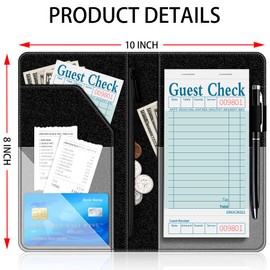 Server Books for Waitress - Glitter Leather Waiter Book Server Wallet with Zipper Pocket, Money Pocket, Cute Waitress Book&Waitstaff Organizer Fit Server Apron, with a Pen