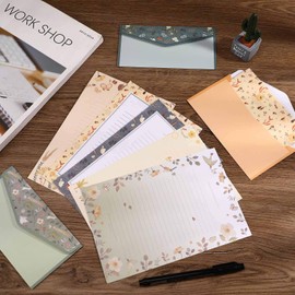ALTcompluser 60 Cute Lovely Stationery Paper with 30 Envelopes, Printing Flower Pattern Invitation Letter Set Special Design Writing Letter Paper, 10 Different Pattern