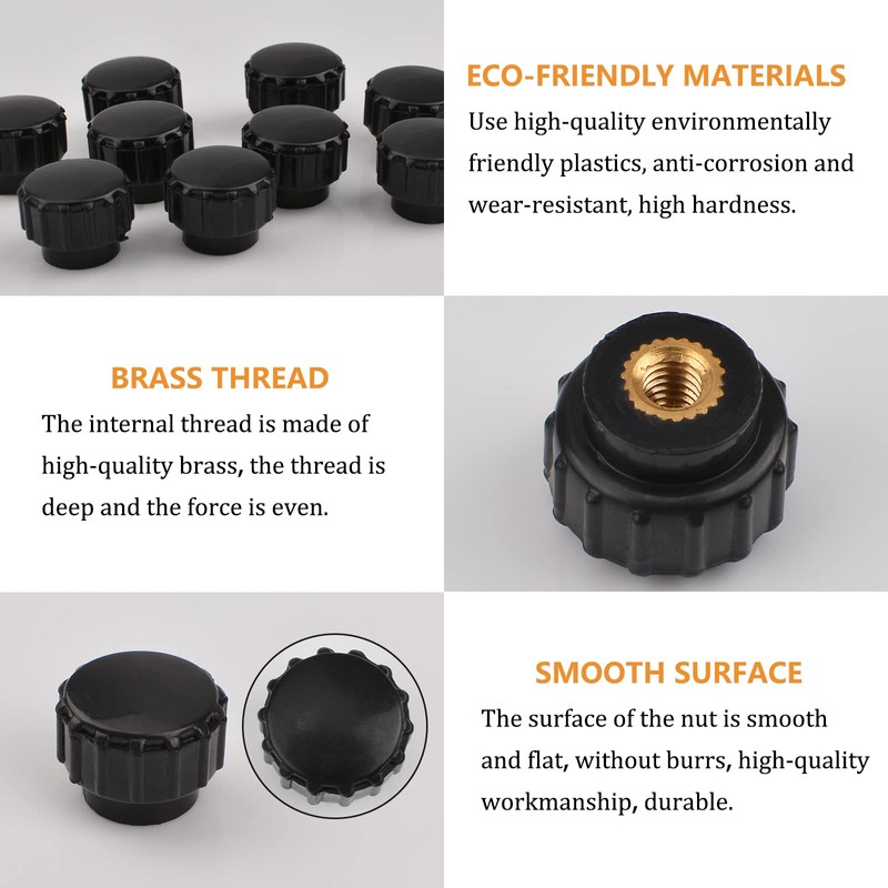 MOROBOR M4 Knurled Thread Clamping Knob 10 Pcs Black Plastic