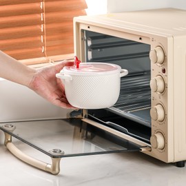 Adewnest Microwave Soup Bowl with Lid: Ceramic French Onion Soup Bowls with Handles for Cereal Ramen Leftovers Chili - Large Microwavable Soup Crocks for Lunch or Dinner - 32 oz White (1 PCS)