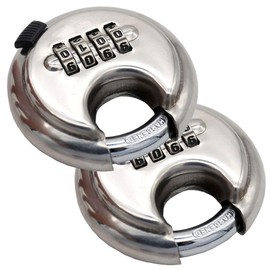 4 Digit Combination Disc Padlock with Hardened Steel Shackle, Silver Lock for Shed, Storage Unit, Gym and Fence (Pack of 2)