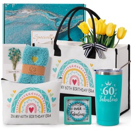 60th Birthday Gifts for Women,Happy BD Box for Her,Tuning 60 Year Old Gifts Basket,Unique In My 60th Birthday Era Canvas Tote Bag Bday Presents Set Ideas for Best Friend Sister Wife Mom Aunt Grandma