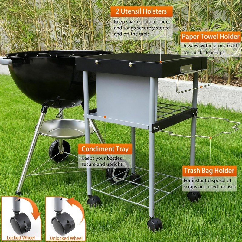 Grill Table Cart for Weber 22 inch Kettle 18in Charcoal