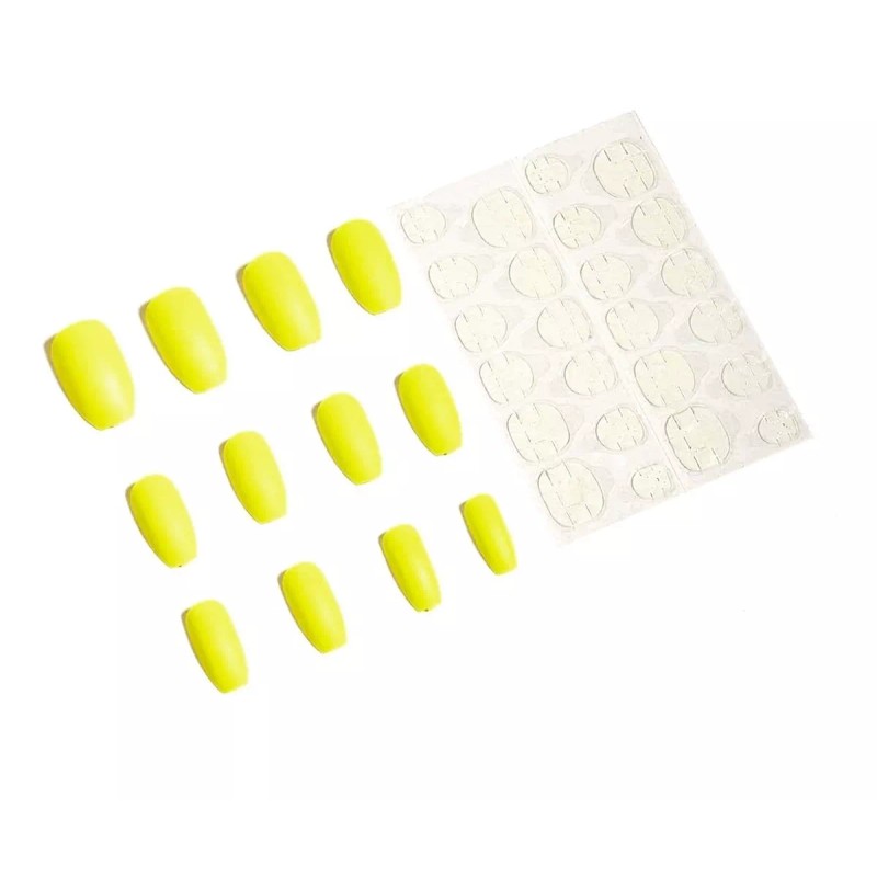 Nails Uñas Postizas Amarilla Psicodélica Press-on Tipo Squoval