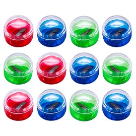 D.RECT Single Plastic Pencil Sharpener with Container Round Pack of 12