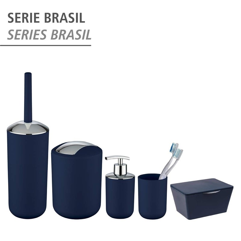 WENKO Brasil Swing Cover Bin, TPE, Dark Blue, 6,5 L