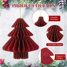 Namalu 12 Pcs Christmas Honeycomb Ornaments Balls Glitter Edge Christmas Tree Decorations Xmas Hanging Paper Ornament for Vintage Christmas Tree Holiday Home Party Decor (Red)
