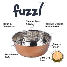 Fuzzl Premium Copper Dog Bowl 17cm - Medium Dog Bowl Eco-Friendly, Water Purifying, Non-Toxic Dog Bowls - Versatile Dog Water Bowl for Hydration, Feeding