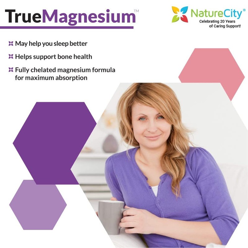 NatureCity TrueMagnesium Highly Absorbable Magnesium Bisglycinate Chelate, 60 Servings