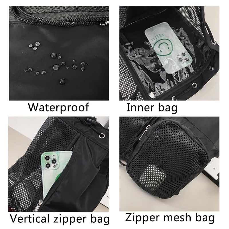 Swim Bag Mesh Drawstring Backpack with Wet Pocket for Swimming,