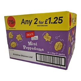 Jack's Mini Poppadoms 18 bags - 30g each Exclusively sold by Krishna Stores Ltd